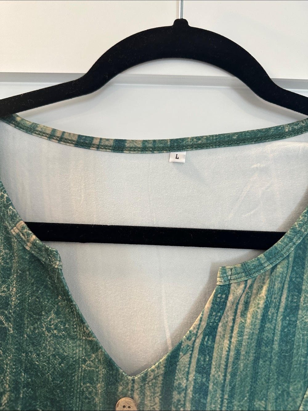 Green Striped V-Neck Women’s Top - L